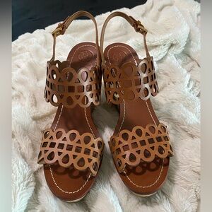 Tory Burch nori wedge sandal, barely worn, great condition.